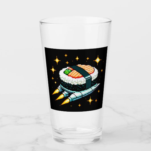 Verre Sushi Spacship Pixel Art Flying Sushi Roll Design (Devant)