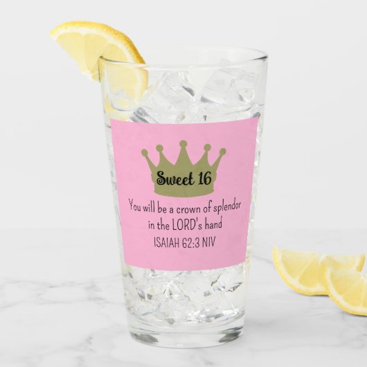 Verre Sweet 16 Crown Bible Verse rose et or (Devant glace)