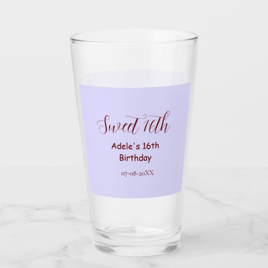 Verre Sweet 16th birthday purple pastel mauve retro name (Devant)