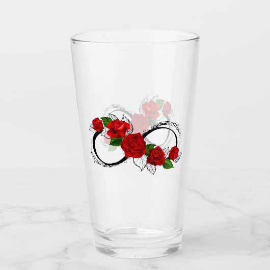 Verre Symbole d'infini avec les roses rouges (Devant)