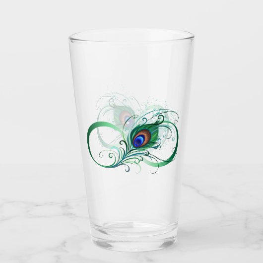 Verre Symbole d'infini avec plume de paon (Devant)