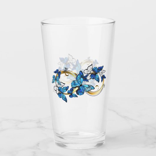 Verre Symbole infini de papillons Morpho bleus (Devant)