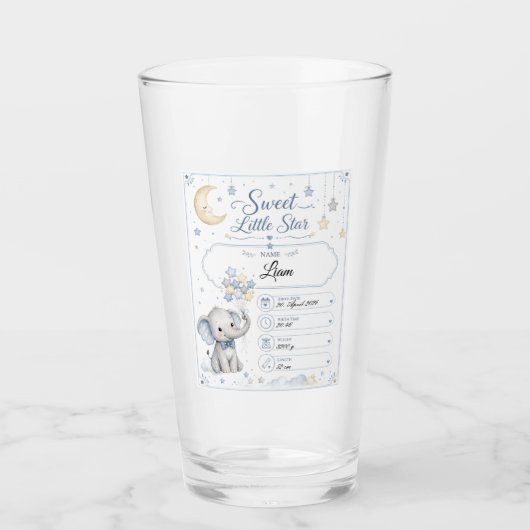 Verre Tableau de naissance bébé personnalisable avec élé (Devant)