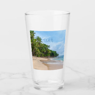Verre Tahiti Sand Beach Ciel bleu Palmiers
