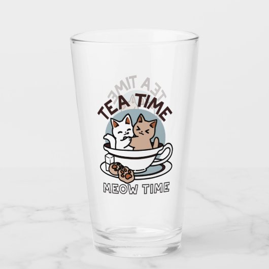 Verre Tea Time Meow Time - Cute Cat and Tea Design (Devant)