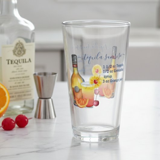 Verre Tequila Sunrise Recette Aquarelle Boisson Mixte