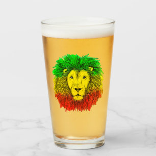 Verre Tête de lion rasta rouge jaune vert dessin Jamaïqu