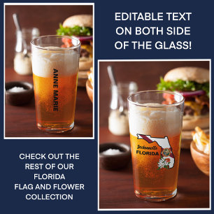 Verre Texte personnalisé Floride Drapeau & Fleur Orange 