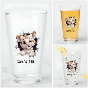 Verre Tigre Mignon Dessin Animé Drôle Nom Court pour Fêt