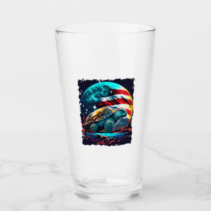 Verre Tortue d'Amérique sous la Lune avec le drapeau amé