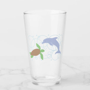 Verre Tortue et dauphin de mer