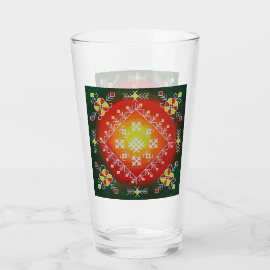 Verre Traditional Latvian folk art with symbols painting (Devant)