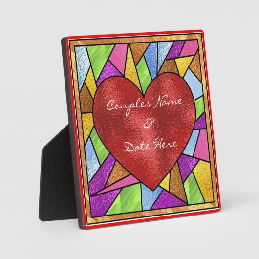 Verre Trait Tiré Design Coeur Mariage Plaque Cadea (Recto)