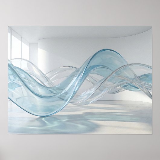 Verre transparent bleu Vagues Art mural abstrait (Devant)