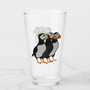Verre Trois adorables Puffin debout ensemble Carton