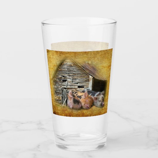 Verre Trois Petits Cochons À La Grange Rustique Snoozing (Devant)