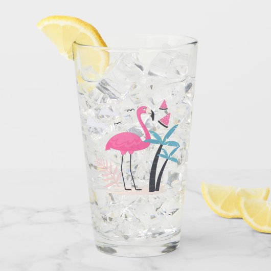 Verre Tropical Cute drôle d'aquarelle flamingo (Devant glace)