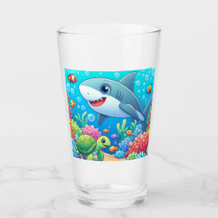 Verre Tropical/Hawaii requin et tortue sous l'eau coloré