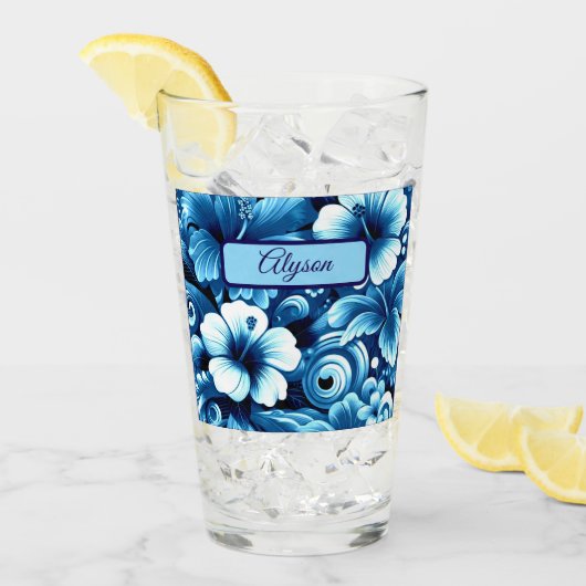 Verre Tropical Hawaiian Flowers Hibiscus Personalized (Devant glace)