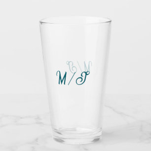 Verre Turquoise monogramme nom de couple de mariage simp