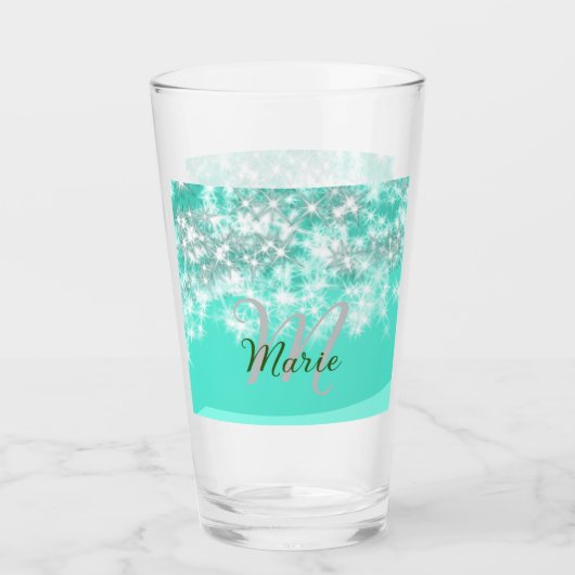 Verre Turquoise turquoise agate aqua monogramme ajouter (Devant)