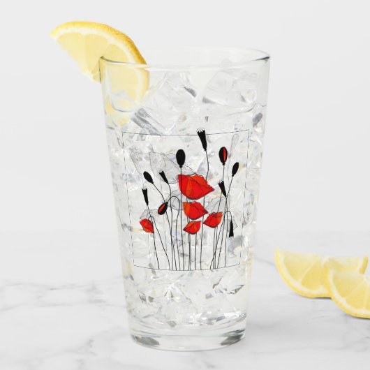 Verre Un groupe de pavots rouges (Devant glace)