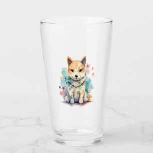 Verre Un mignon chien au bon comportement dans un floral