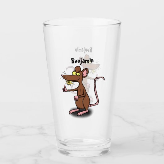 Verre Un rat brun mignon pouce vers le haut dessin animé (Devant)