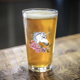 Verre Unicorn blanc et Flowers