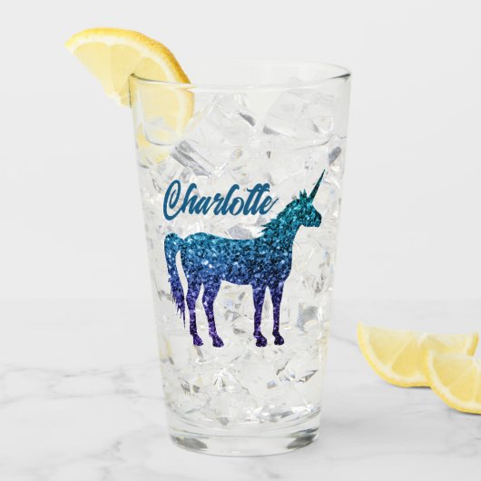 Verre Unicorn Sparkles aqua blue ombre Nom personnalisé (Devant glace)