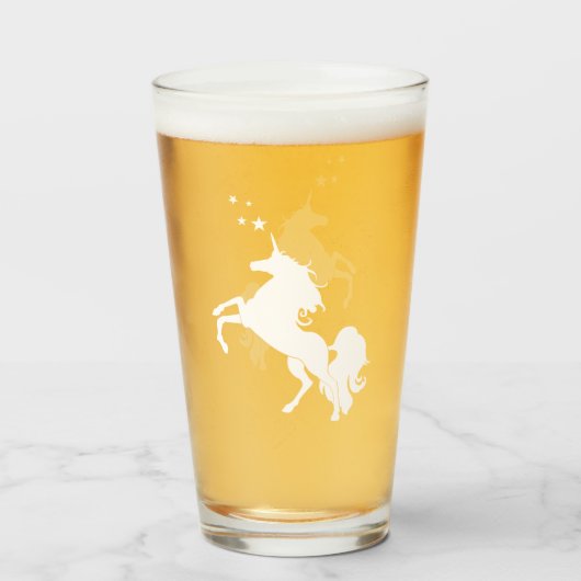Verre Unicorne et étoiles Blanches tendance (Devant (rempli))