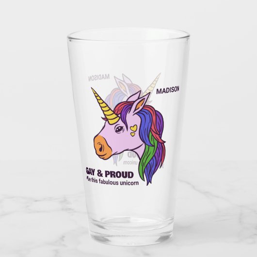 Verre Unicorne Gay Texte Personnalisé (Dos)