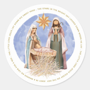 Verre van een Manger Lyrics nativiteit Gold Text W Ronde Sticker