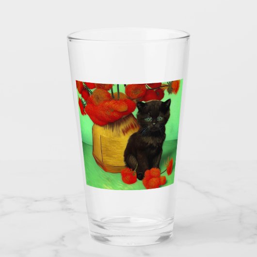 Verre Van Gogh Black Kitten Fleurs rouges (Devant)
