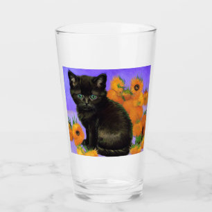Verre Van Gogh Kitten noir avec des tournesols