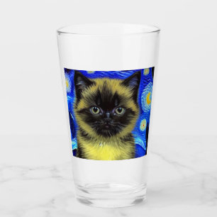 Verre Van Gogh Starry Nuit Siamese Cat