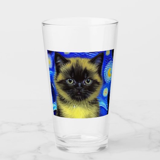Verre Van Gogh Starry Nuit Siamese Cat (Devant)