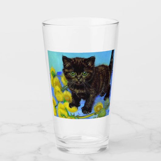 Verre Van Gogh Style Chat avec tournesol (Devant)
