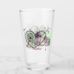 Verre Vert et violet avec Coeurs Whimsical
