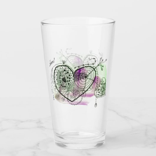Verre Vert et violet avec Coeurs Whimsical (Devant)