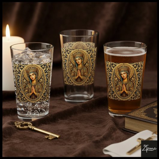Verre Vierge Marie Révérence Dorée