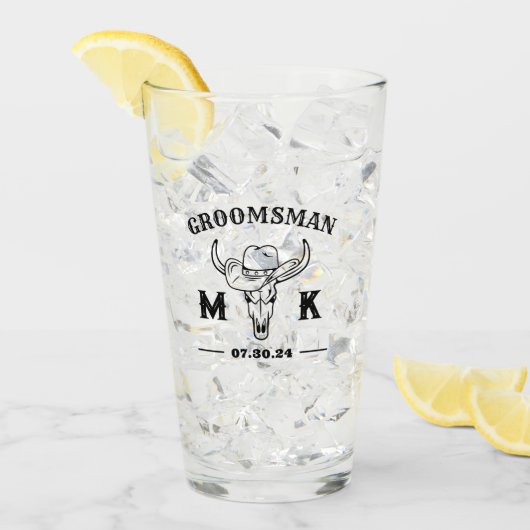 Verre Vieux Ouest Cowboy Personnalisé Groomsmen Monogram (Devant glace)