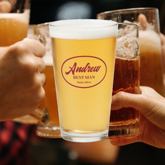 Verre Vin Rouge Stylisé Nom Mariage Best Man