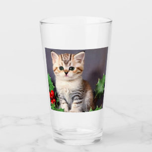 Verre Vintage Christmas Kitten et Holly