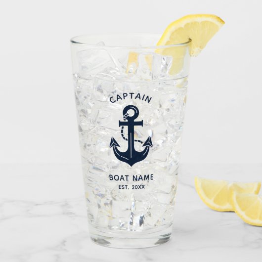 Verre Votre nom de bateau Ancre Bleu (Dos glace)