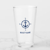Verre Votre nom de bateau Bleu Ancre Compass (Devant)