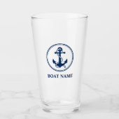 Verre Votre nom de bateau Corde bleue et Ancre (Devant)