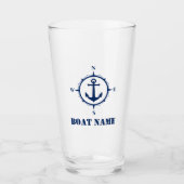 Verre Votre nom de bateau Marine Blue Compass Ancre (Devant)