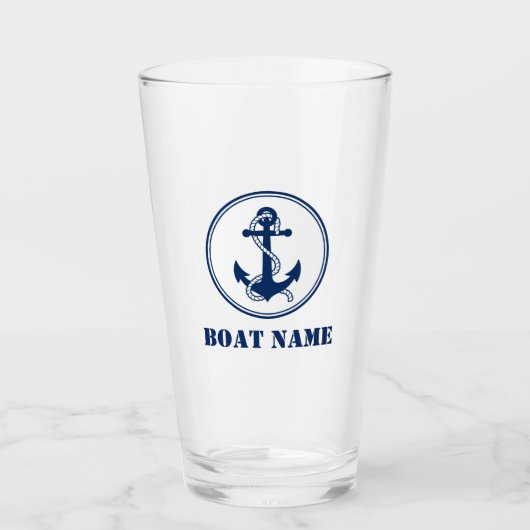 Verre Votre nom de bateau Marine Blue Rope & Ancre (Devant)