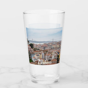 Verre Vue sur la vieille ville de Lisbonne et le pont du